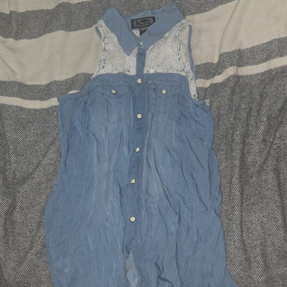 Shyanne Blue Sleeveless Button-Up Top
